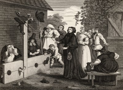 Hudibras e Ralpho em Stocks, de "Hudibras", de Samuel Butler (1612-1680), gravado por J. Romney, de "As Obras de William Hogarth", publicado em 1833 de William Hogarth