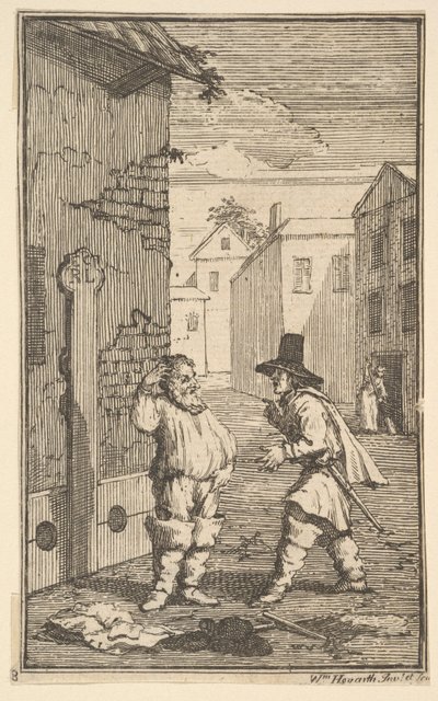 Hudubras e Ralpho disputando dezessete pequenas ilustrações de Samuel Butlers Hudibr ..., 1721-26. de William Hogarth