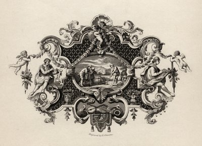 Impressão de uma caneca de prata, gravada por E. Chavane, de "The Works of William Hogarth", publicada em 1833 de William Hogarth