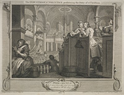 Indústria e ociosidade: o aprendiz industrioso cumprindo o dever de um cristão, 1747. de William Hogarth
