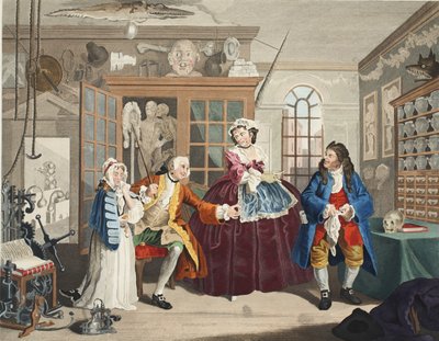 Casamento à la mode, placa III, a inspeção, ilustração de &39;Hogarth restaurado: as obras inteiras do célebre William Hogarth, re-gravado por Thomas Cook&39;, pub. 1812 (gravura colorida à mão) de William Hogarth