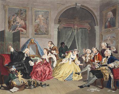 Casamento à la mode, placa IV, The Toilette, ilustração de &39;Hogarth restaurado: as obras inteiras do célebre William Hogarth, re-gravado por Thomas Cook&39;, pub. 1812 (gravura colorida à mão) de William Hogarth