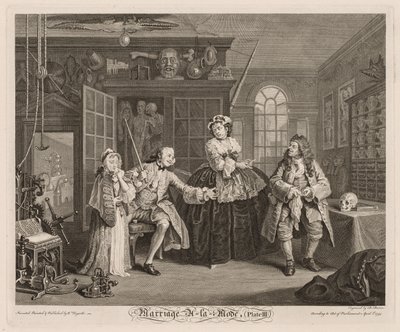 Casamento à la Mode: A cena com o charlatão de William Hogarth