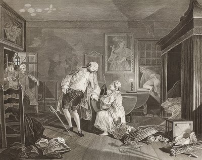 Casamento à moda. Folha 5: O Bagnio - The Count cai em um duelo. 1745 de William Hogarth
