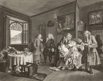 Casamento à moda. Folha 6: A morte da senhora - o suicídio da condessa. 1745 de William Hogarth