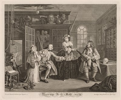 Casamento à la Mode: A cena com o charlatão de William Hogarth