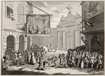 Masquerades e óperas, Burlington Gate, de "The Works of Hogarth", publicado em 1833 de William Hogarth