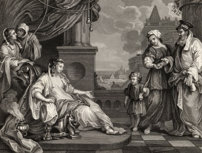 Moisés antes da Filha do Faraó, de "As Obras de William Hogarth", publicado em 1833 de William Hogarth