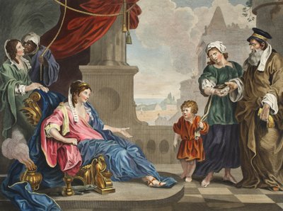 Moisés trouxe para a Filha do Faraó, ilustração de &39;Hogarth Restaurado: As Obras Completas do célebre William Hogarth, re-gravado por Thomas Cook&39;, pub. 1812 (gravura colorida à mão) de William Hogarth
