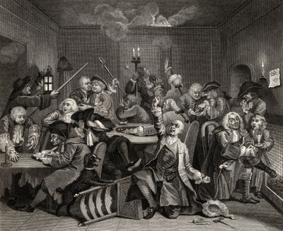 Cena em uma casa de jogos, prato VI de &39;A Rake&39;s Progress&39;, de &39;The Works of William Hogarth&39;, publicado em 1833 de William Hogarth