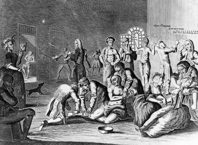 Cena em um Madhouse, do progresso de um ancinho de William Hogarth