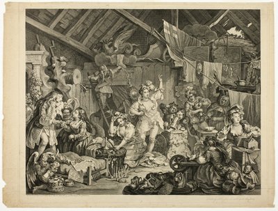 Atrizes passeando se vestindo em um celeiro de William Hogarth
