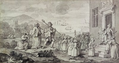 Estudo para os enjeitados (caneta, tinta e lavagem no papel) de William Hogarth