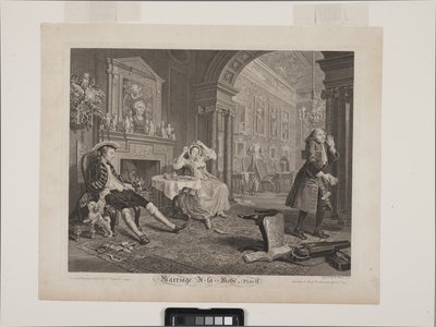 A Cena do Pequeno Almoço: Casamento À La Mode, Placa 2 (Ecthing e gravura) de William Hogarth