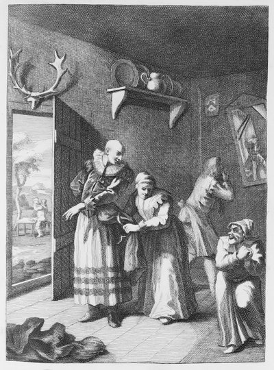 The Curate & Barber se masturbando para transmitir Don Luixote para casa de William Hogarth