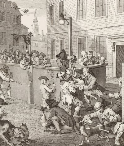 A primeira etapa da crueldade. De: Os quatro estágios da crueldade - Os quatro estágios da crueldade. 1751 de William Hogarth