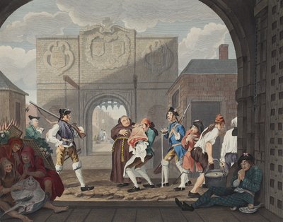 O Portão de Calais, ou Ó A Carne Assada da Velha Inglaterra, ilustração de &39;Hogarth Restaurado: Obras inteiras do célebre William Hogarth, re-gravado por Thomas Cook&39;, pub. 1812 (en colorido à mão de William Hogarth