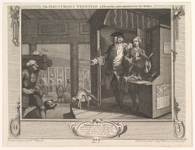 O Prentice Industrious um favorito e confiado por sua indústria mestre um ..., 30 de setembro de 1747. de William Hogarth