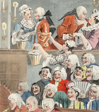 A audiência de riso, ilustração de &39;Hogarth restaurado: Todo obras do célebre William Hogarth, re-gravado por Thomas Cook&39;, pub. 1812 (gravura colorida à mão) de William Hogarth