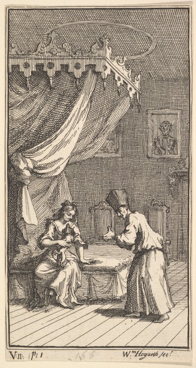 A Nova Metamorfose, Placa 5: Fantasio, Transformada em Cãozinho, com Donna The ..., 1724. de William Hogarth