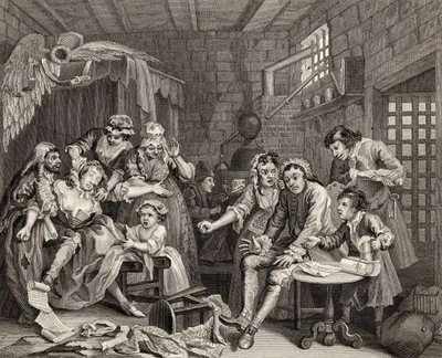 The Prison Scene, prato VII de &39;A Rake&39;s Progress&39;, de &39;The Works of William Hogarth&39;, publicado em 1833 de William Hogarth