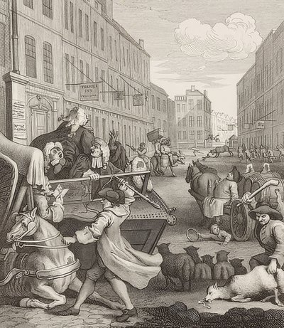 A segunda etapa da crueldade. De: Os quatro estágios da crueldade - Os quatro estágios da crueldade. 1751 de William Hogarth