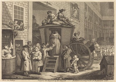 A carruagem, ou o Country Inn Yard de William Hogarth