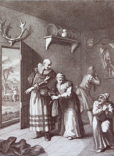 O coadjutor e o barbeiro disfarçam-se para levar o Dom Quixote de William Hogarth