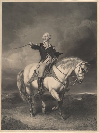 George Washington a cavalo de William Holl II after John Faed