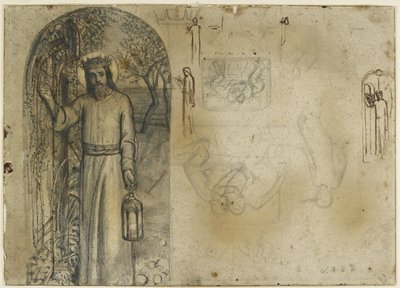 Estudos para &39;A Luz do Mundo&39; (braphite com caneta e tinta marrom sobre papel branco) de William Holman Hunt