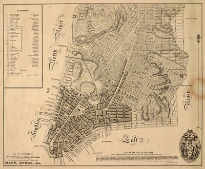 Plano da cidade de Nova York [até o extremo norte da East 31st Street], 1817 (tinta preta sobre papel, apoiada em tecido) de William Hooker