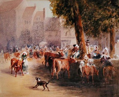 Manhã cedo no mercado de gado da aldeia (aguarela sobre papel) de William Hunt