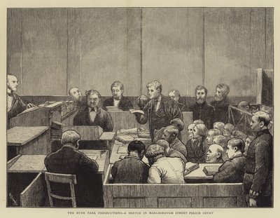 The Hyde Park Prosecutions, um esboço no Tribunal de Polícia de Marlborough Street de William III Bromley