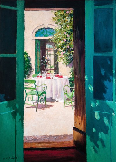 Chá da tarde no pátio (óleo a bordo) de William Ireland