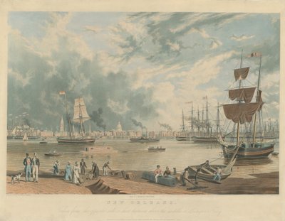 Nova Orleans: tirada do lado oposto, a uma curta distância acima do meio da balsa de Picayune de William James Bennett after Antoine Mondelli