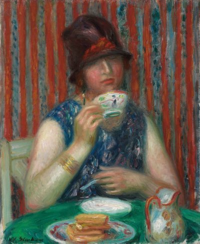 Menina com xícara de chá, c.1920 (óleo sobre tela) de William James Glackens