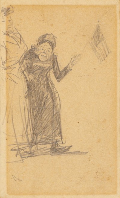 Mulher acenando a bandeira de William James Glackens