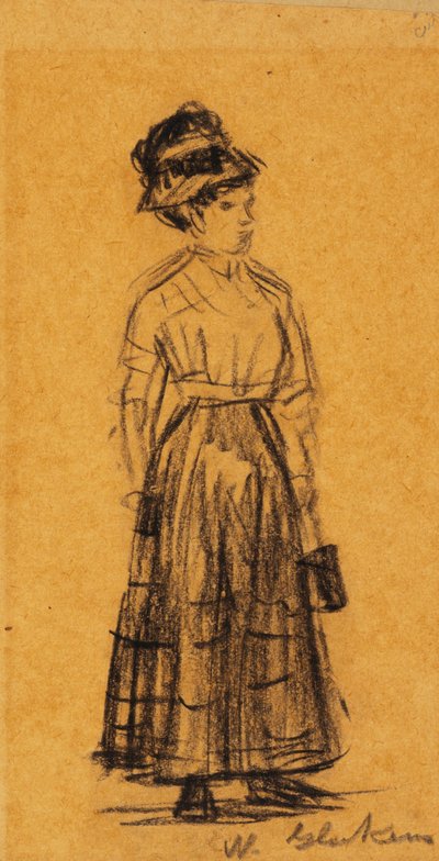 Mulher de chapéu preto e saia preta de William James Glackens