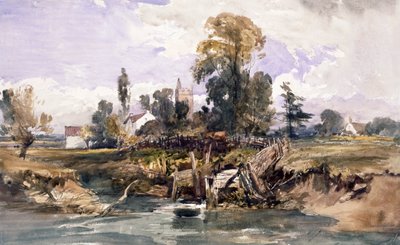 Paisagem com uma igreja e uma casa de William James Muller