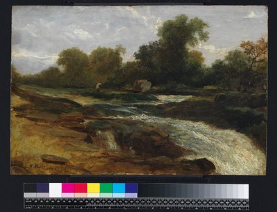 Paisagem do rio com um pescador, 1842 de William James Muller