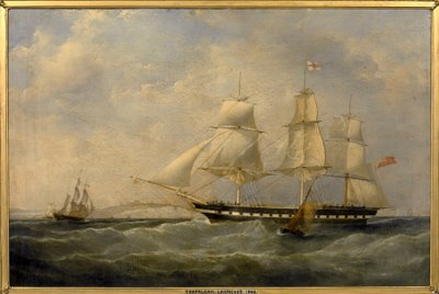 O navio indiano "Trafalgar", ao largo da costa de Dover (Inglaterra), construído em 1848 em Blackwall (Inglaterra), para a viagem de Londres a Calcutá (Índia) de William John Huggins