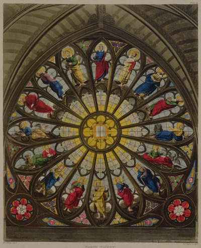 A janela norte, placa D de "Westminster Abbey", gravada por Frederick Christian Lewis (1779-1856) pub. por Rudolph Ackermann (1764-1834) 1812 (aquatinta) de William Johnstone White