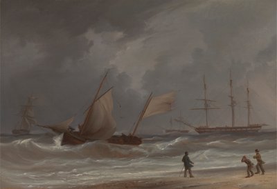 Um Lugger a conduzir em terra numa tempestade de William Joy