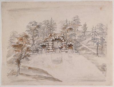 Chiswick, design para uma cascata (caneta e tinta e lavagem em papel) de William Kent