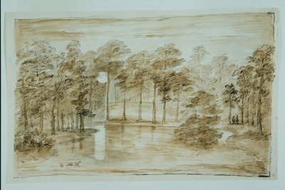 Design para o jardim aquático do bosque, visto ao luar (caneta e tinta e lápis sobre papel) de William Kent