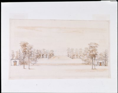 Desenho de perspectiva para uma nova Orangery (caneta e tinta e lavagem sobre lápis em papel) de William Kent