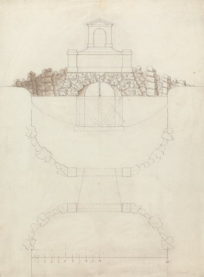 A Cascata em Chiswick House, Middlesex: Elevação e Plano de William Kent