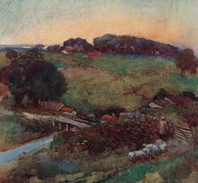 Ilustração para The Deserted Village por Oliver Goldsmith (cor litho) de William Lee Hankey