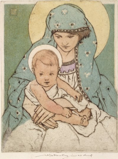 Virgem Maria com o Cristo Infante (ponto seco colorido à mão) de William Lee Hankey