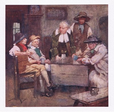 Onde os estadistas da aldeia falavam com um olhar profundo, e as notícias muito mais antigas do que a sua venda eram mais velhas (cor litho) de William Lee Hankey